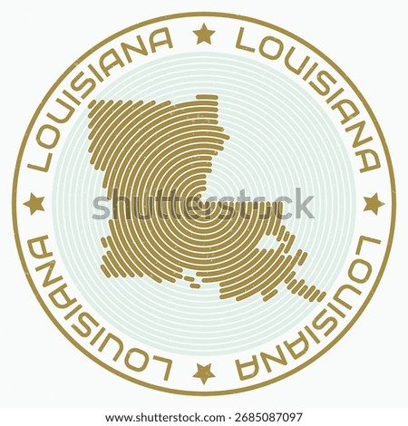 Louisiana map with round title. State shape rings. Louisiana text around the state boundary shape. Creative vector illustration.