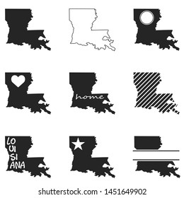 Louisiana Map. Symbol Icon Set. Flat Vector Art Design. Clip Art Logo Collection.