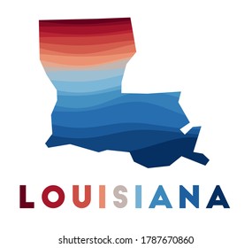 Louisiana map. Map of the us state with beautiful geometric waves in red blue colors. Vivid Louisiana shape. Vector illustration.