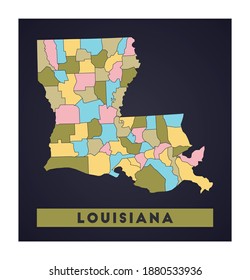 Louisiana map. US state poster with regions. Shape of Louisiana with US state name. Superb vector illustration.