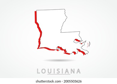 Louisiana Map - USA, United States of America map, World Map International vector template with red and outline graphic sketch style isolated on white background - Vector illustration eps 10