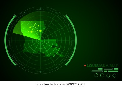 Louisiana Map - USA, United States of America Map vector template with futuristic circle radar style HUD, GUI, UI interface isolated on dark green background for design - Vector illustration eps 10