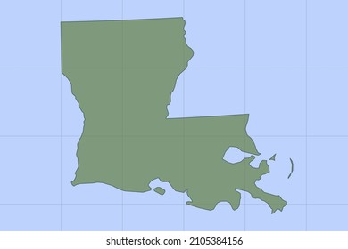 Louisiana Map - USA, United States of America Map vector template with green color on blue background and grid design for design, education, website, infographic - Vector illustration eps 10