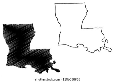 Louisiana map vector illustration, scribble sketch Louisiana map