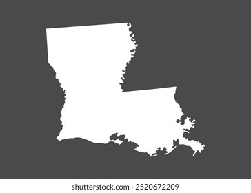 Louisiana map vector, white color, No isolated on dark background