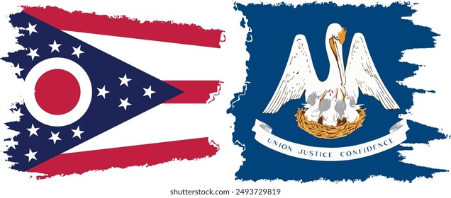 Louisiana and Ohio states grunge brush flags connection, vector