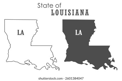 Louisiana. The outline and silhouette of the state with the abbreviated abbreviation of the name. The state border. A template for the design of printed products
