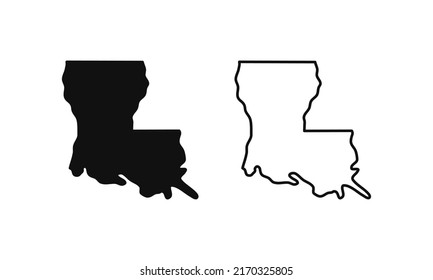 Louisiana esquematiza el estado de EEUU. Mapa con opciones de color blanco y negro. Ilustración vectorial.