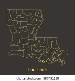 Louisiana outline,stroke of map with administrative division. Vector illustration