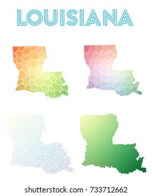 Louisiana polygonal US state map. Mosaic style maps collection. Bright abstract tessellation, geometric, low poly, modern design. Louisiana polygonal maps for infographics or presentations.