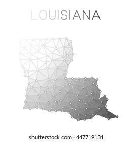 Louisiana polygonal vector map. Molecular structure US state map design. Network connections polygonal Louisiana map in geometric style for your infographics.