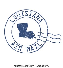 Louisiana post office, air mail, grunge rubber stamp on white background, vector illustration