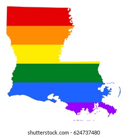 Louisiana pride gay vector map with rainbow flag colors. 