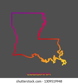 Louisiana purple red yellow fluid gradient outline map, stroke. Line style. Vector illustration