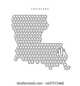 Louisiana real estate property map. Icons of houses in the shape of a map of Louisiana. Creative concept for a real estate agency. Vector illustration.