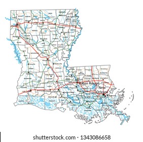 Louisiana Road And Highway Map. Vector Illustration.