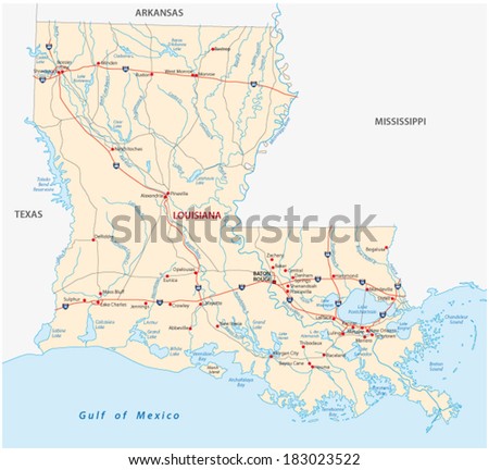 Louisiana Road Map Stock Vector (Royalty Free) 183023522 - Shutterstock