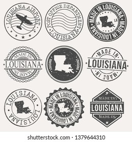 Louisiana Set of Stamps. Travel Stamp. Made In Product. Design Seals Old Style Insignia.