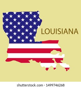 Louisiana state of America with map. Flag print on map of USA for geographic themes. Map of Louisiana state.