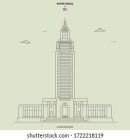 Louisiana State Capitol in Baton Rouge, USA. Landmark icon in linear style