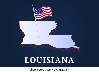 louisiana state Isometric map and USA national flag 3D isometric shape of us state Vector Illustration