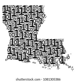 Louisiana State Map composition icon of binary digits in variable sizes. Vector digits are formed into Louisiana State Map illustration design concept.