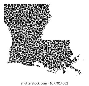 Louisiana State Map composition of spheric dots in different sizes. Random round elements are combined into Louisiana State Map composition. Vector geographical map design concept.