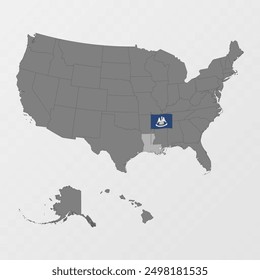 Louisiana state map with flagpole. Vector illustration.