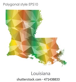 Louisiana state map in geometric polygonal style.Abstract gems triangle,modern design background. Vector illustration EPS10