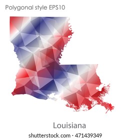 Louisiana state map in geometric polygonal style.Abstract gems triangle,modern design background. Vector illustration EPS10