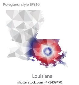 Louisiana state map in geometric polygonal style.Abstract gems triangle,modern design background. Vector illustration EPS10