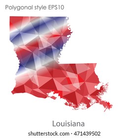 Louisiana state map in geometric polygonal style.Abstract gems triangle,modern design background. Vector illustration EPS10