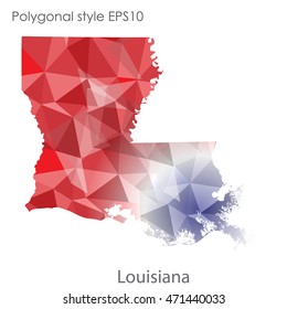Louisiana state map in geometric polygonal style.Abstract gems triangle,modern design background. Vector illustration EPS10