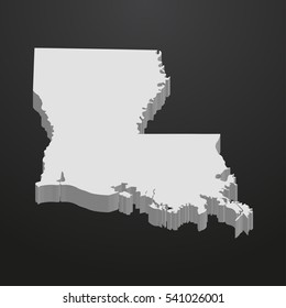 Louisiana State map in gray on a black background 3d