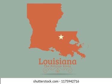 Louisiana State Map with nickname The Pelican State , Vector EPS 10