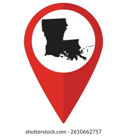 Louisiana state map. Map of Louisiana state on map pinpoint in red color