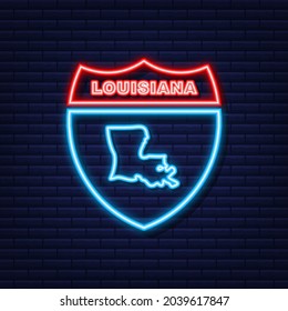 Louisiana State Map Outline Neon Icon. Vector Illustration.