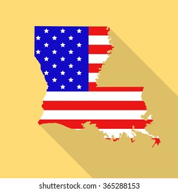 Louisiana state map in style of USA national flag. Flat style with long shadow