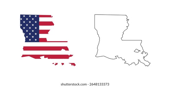 Louisiana state map with USA flat design and black outline. Patriotic and educational vector perfect for presentation, learning, or design projects.
