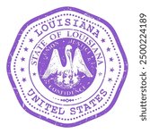 Louisiana state stamp with seal, USA travel stamp, shabby postmark of Louisiana, vector