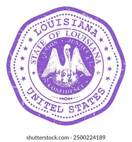 Louisiana state stamp with seal, USA travel stamp, shabby postmark of Louisiana, vector