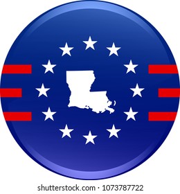 Louisiana state of USA map vector outline on 3D abstract background of American flag icon illustration. Three dimensional conceptual design of flag of United States of America