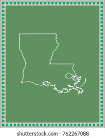 Louisiana state of USA map vector outline illustration in green background with creative frame design