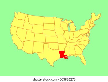 Louisiana State, USA, vector map isolated on United states map. Editable blank vector map of USA.