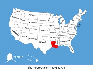 Louisiana State, USA, vector map isolated on United states map. Editable blank vector map of USA.