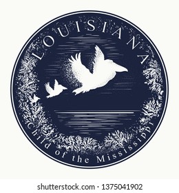 Louisiana. Tattoo and t-shirt design. Welcome to state of Louisiana, (USA). Child of the Mississippi slogan. Travel art concept 