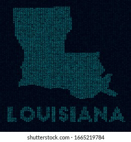 Louisiana tech map. US state symbol in digital style. Cyber map of Louisiana with US state name. Superb vector illustration.