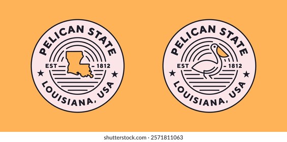 Louisiana travel logo. Pelican State. Editable stroke. Thin vector icon set