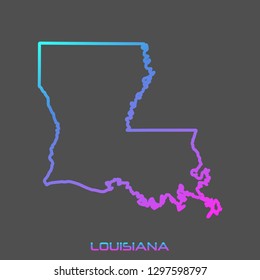 Louisiana turquoise pink fluid gradient outline map, stroke. Line style. Vector illustration