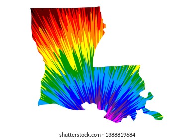 Louisiana (United States of America, USA, U.S., US) -  map is designed rainbow abstract colorful pattern, State of Louisiana map made of color explosion,